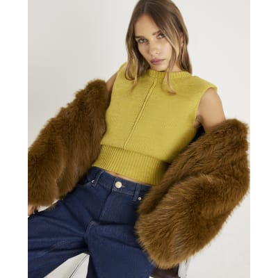 Green Knitted Structured Shoulder Tank Top