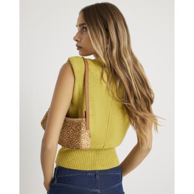 Green Knitted Structured Shoulder Tank Top