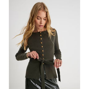 Green Knitted Tie Waist Cardigan