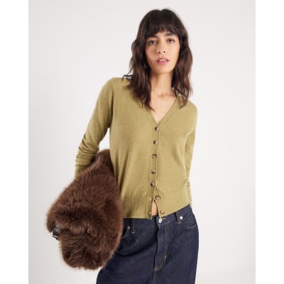 Green Knitted V Neck Cardigan