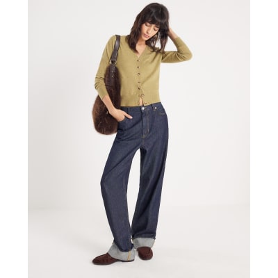 Green Knitted V Neck Cardigan