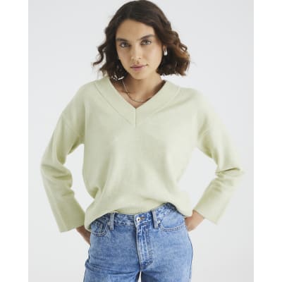 Green Knitted V Neck Jumper