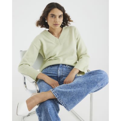 Green Knitted V Neck Jumper