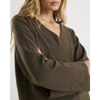 Green Knitted V Neck Jumper