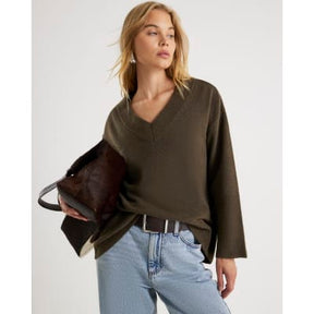 Green Knitted V Neck Jumper