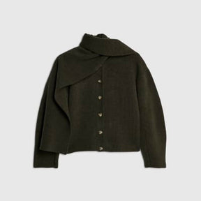 Green Knitted Wrap Scarf Cardigan