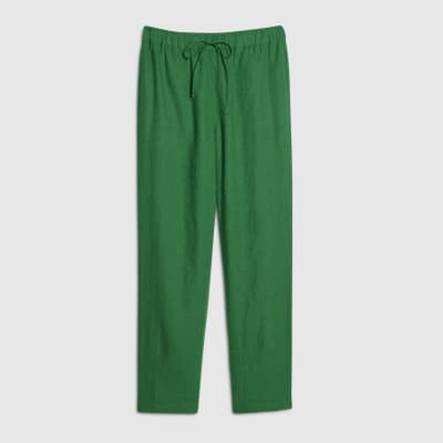 Green Linen Blend Drawstring Tapered Trousers
