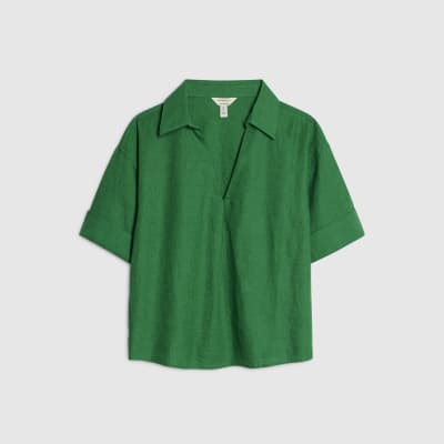 Green Linen Blend Short Sleeve Shirt