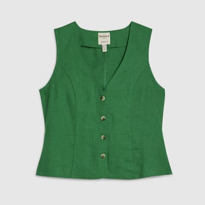 Green Linen Blend Waistcoat