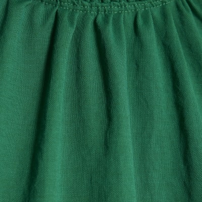 Green Linen Look Jersey High Neck Ruched Top