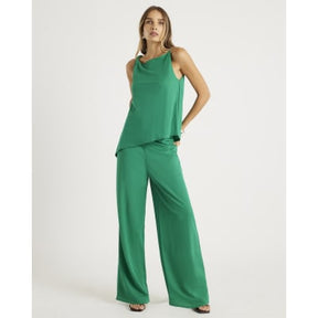 Green Linen Look Jersey Twist Strap Top