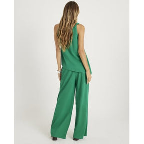 Green Linen Look Jersey Wide Leg Trouser