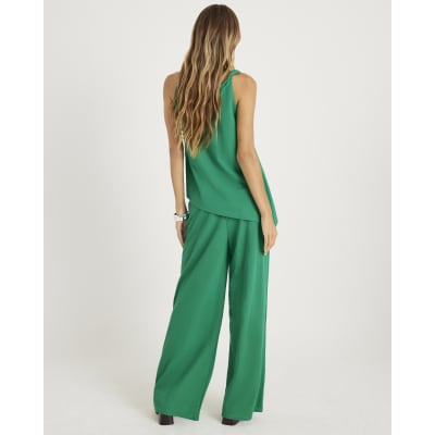 Green Linen Look Jersey Wide Leg Trouser