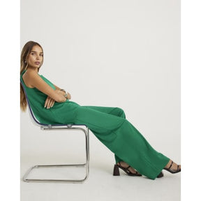 Green Linen Look Jersey Wide Leg Trouser