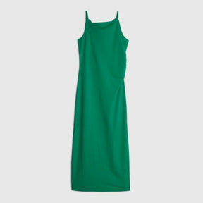 Green Linen Look Ruched Side Cami Midi Dress