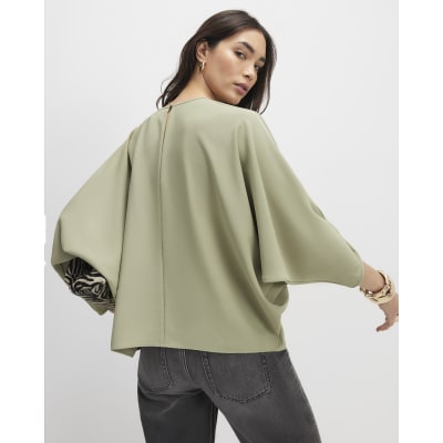 Green Long Sleeve Batwing Top