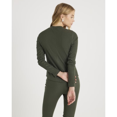 Green Long Sleeve Crew Neck Ribbed Top