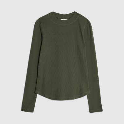 Green Long Sleeve Crew Neck Ribbed Top