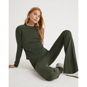 Green Long Sleeve Crew Neck Ribbed Top