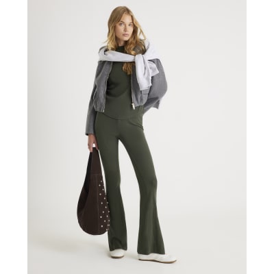 Green Long Sleeve Crew Neck Ribbed Top