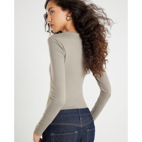 Green Long Sleeve Square Neck Bodysuit