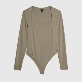 Green Long Sleeve Square Neck Bodysuit