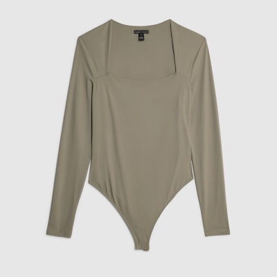 Green Long Sleeve Square Neck Bodysuit