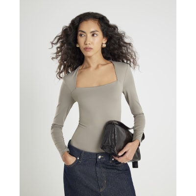 Green Long Sleeve Square Neck Bodysuit