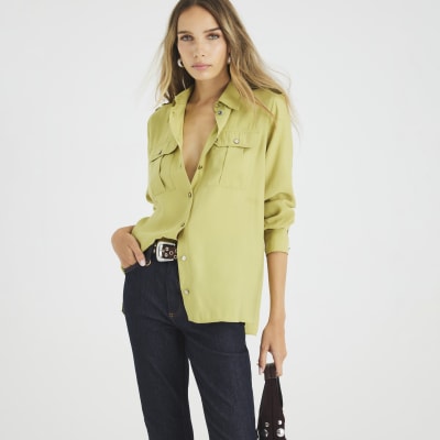 Green Long Sleeve Utility Pocket Shirt