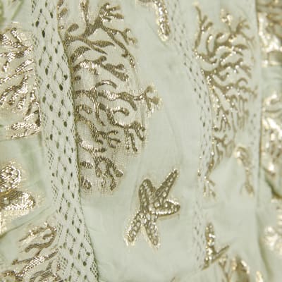 Green Marine Print Ruffle Sleeveless Top