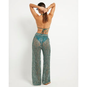 Green Metallic Knitted Beach Trousers