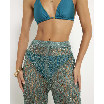 Green Metallic Knitted Beach Trousers