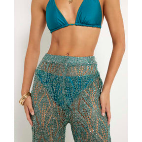Green Metallic Knitted Beach Trousers