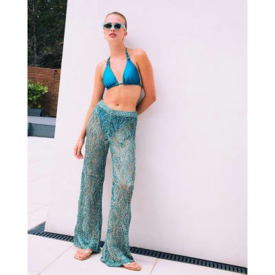 Green Metallic Knitted Beach Trousers