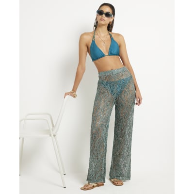 Green Metallic Knitted Beach Trousers