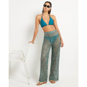 Green Metallic Knitted Beach Trousers