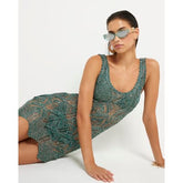 Green Metallic Knitted Beach Tunic Dress