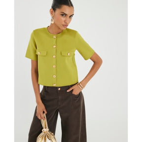 Green Military Button Detail T-shirt