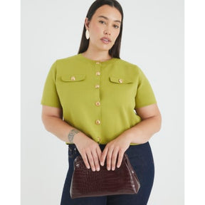 Green Military Button Detail T-shirt