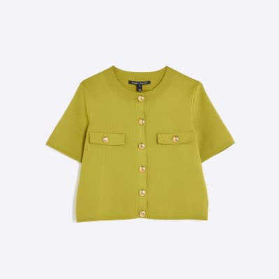 Green Military Button Detail T-shirt