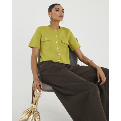 Green Military Button Detail T-shirt