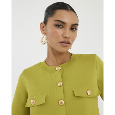 Green Military Button Detail T-shirt