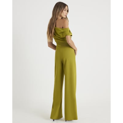 Green One shoulder Draped Jumpsuit