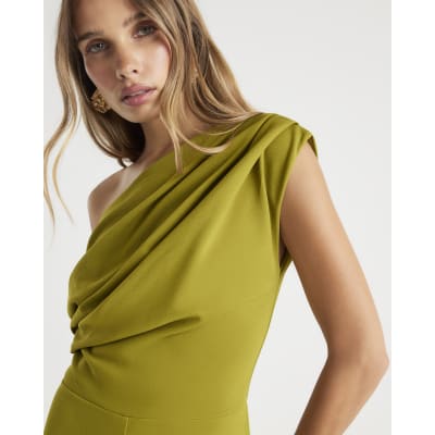 Green One shoulder Draped Jumpsuit