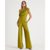 Green One shoulder Draped Jumpsuit