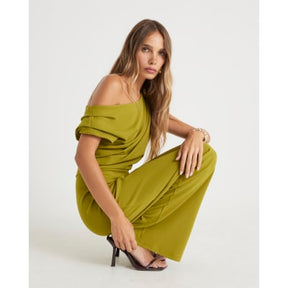 Green One shoulder Draped Jumpsuit