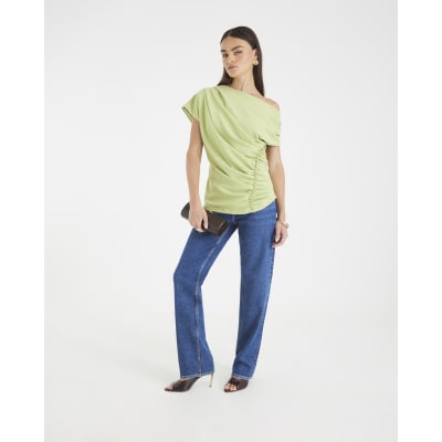 Green One shoulder Ruched top