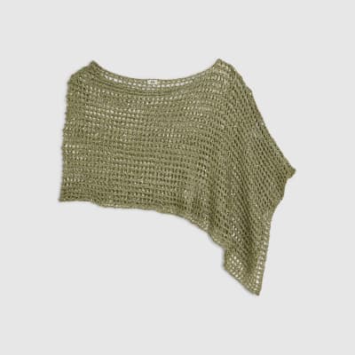 Green Open Knit Asymmetric Cape