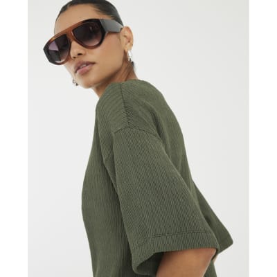 Green Oversized Short Sleeve Textured T-shirt