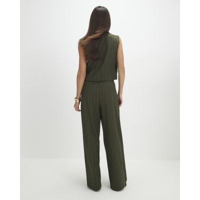 Green pinstripe wide leg trousers